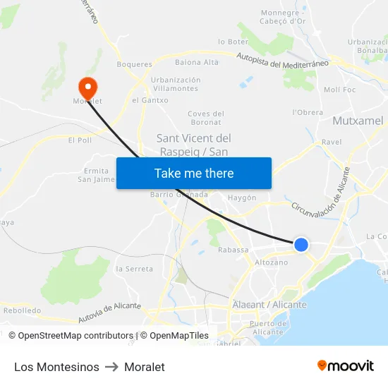 Los Montesinos to Moralet map