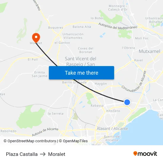 Plaza Castalla to Moralet map