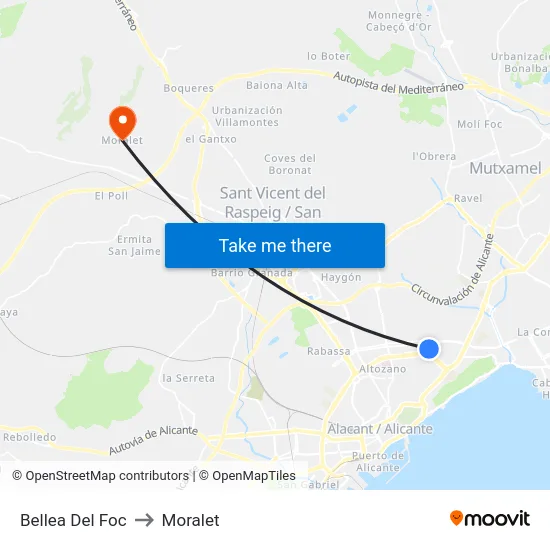 Bellea Del Foc to Moralet map