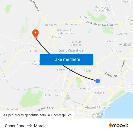 Gascuñana to Moralet map