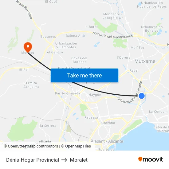 Dénia-Hogar Provincial to Moralet map