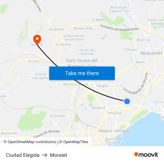 Ciudad Elegida to Moralet map