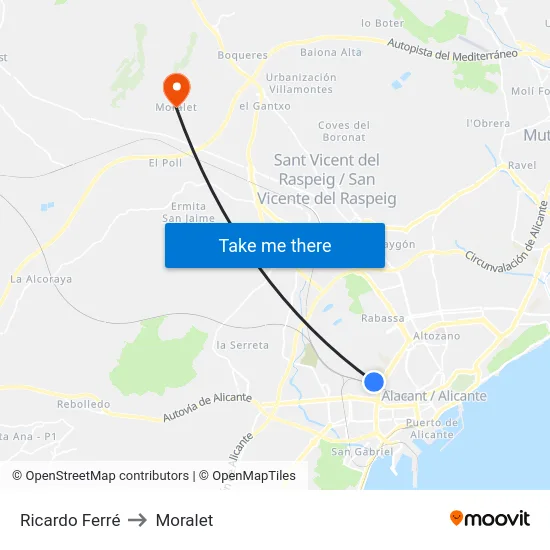 Ricardo Ferré to Moralet map
