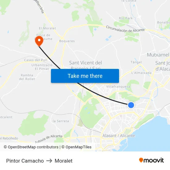 Pintor Camacho to Moralet map