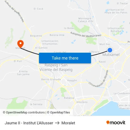 Jaume II - Institut L'Allusser to Moralet map