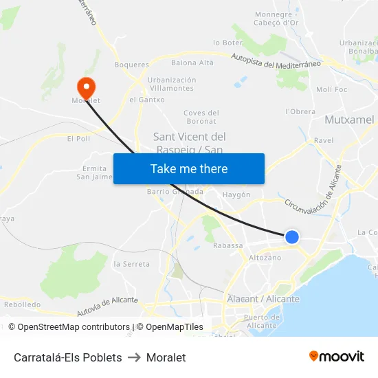 Carratalá-Els Poblets to Moralet map