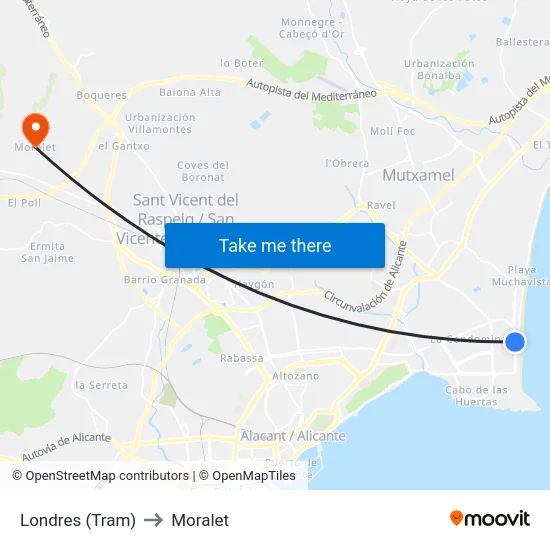 Londres (Tram) to Moralet map