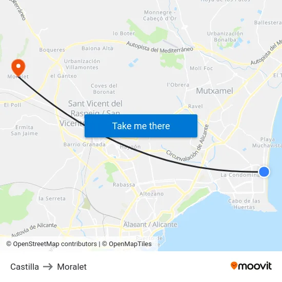 Castilla to Moralet map