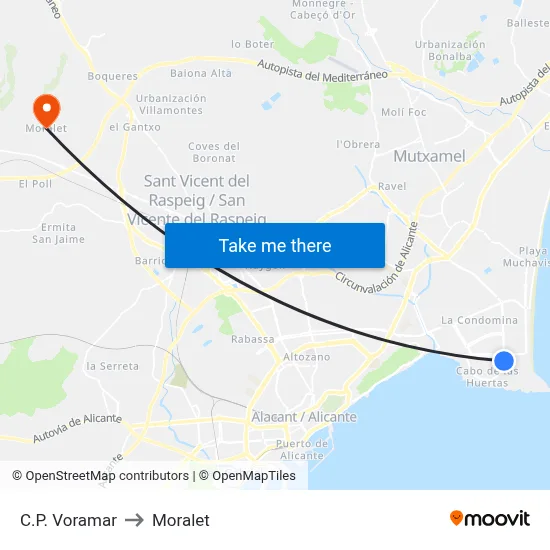 C.P. Voramar to Moralet map
