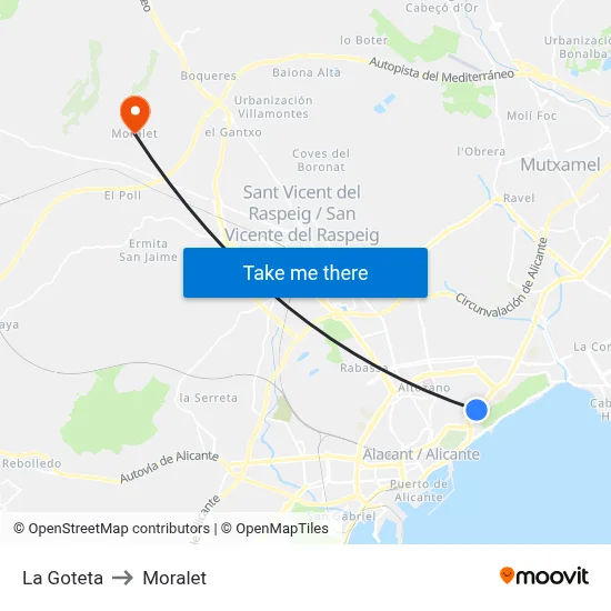 La Goteta to Moralet map