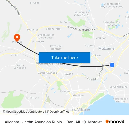 Alicante - Jardín Asunción Rubio – Beni-Ali to Moralet map