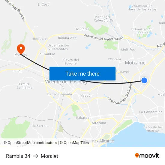 Rambla 34 to Moralet map