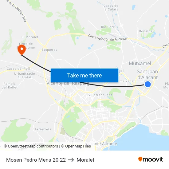 Mosen Pedro Mena 20-22 to Moralet map