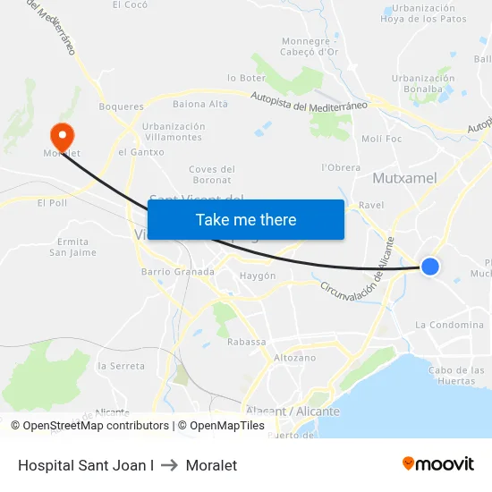 Hospital Sant Joan I to Moralet map