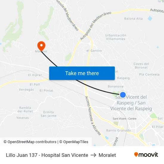 Lillo Juan 137 - Hospital San Vicente to Moralet map