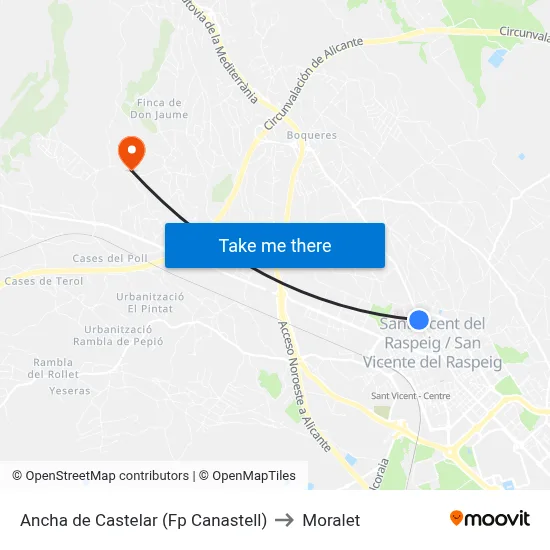 Ancha de Castelar (Fp Canastell) to Moralet map