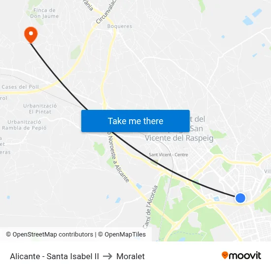 Alicante - Santa Isabel II to Moralet map
