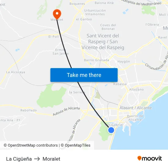 La Cigüeña to Moralet map