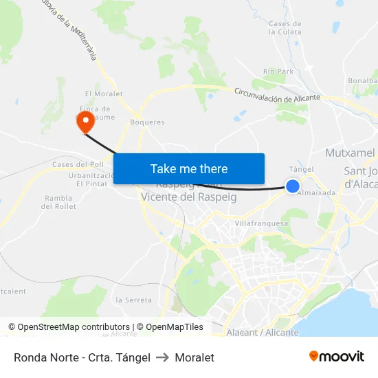 Ronda Norte - Crta. Tángel to Moralet map