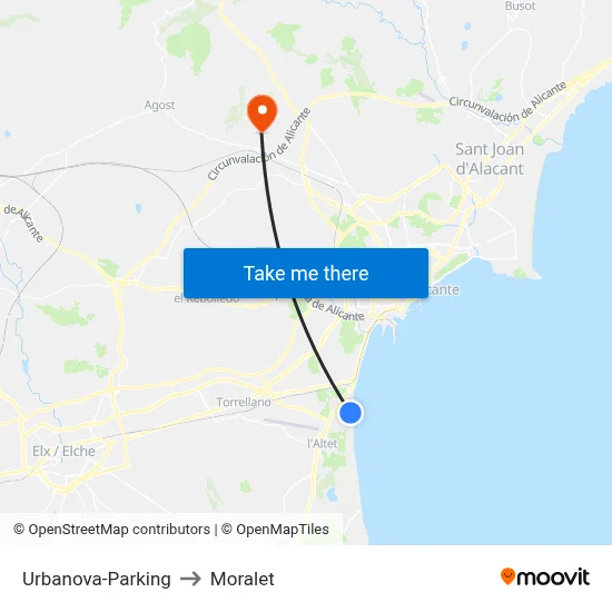 Urbanova-Parking to Moralet map