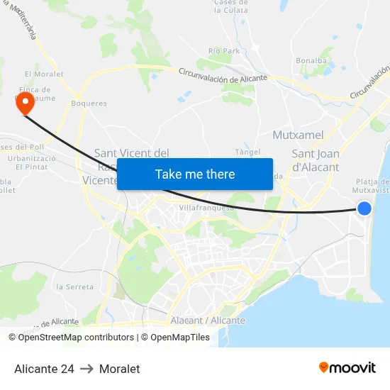 Alicante 24 to Moralet map
