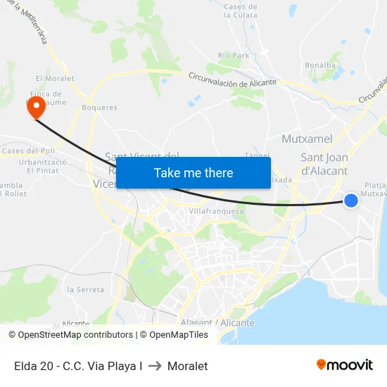 Elda 20 - C.C. Via Playa I to Moralet map