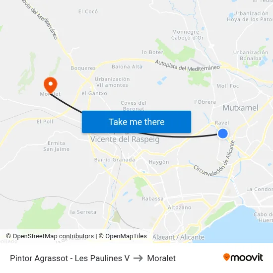 Pintor Agrassot - Les Paulines V to Moralet map