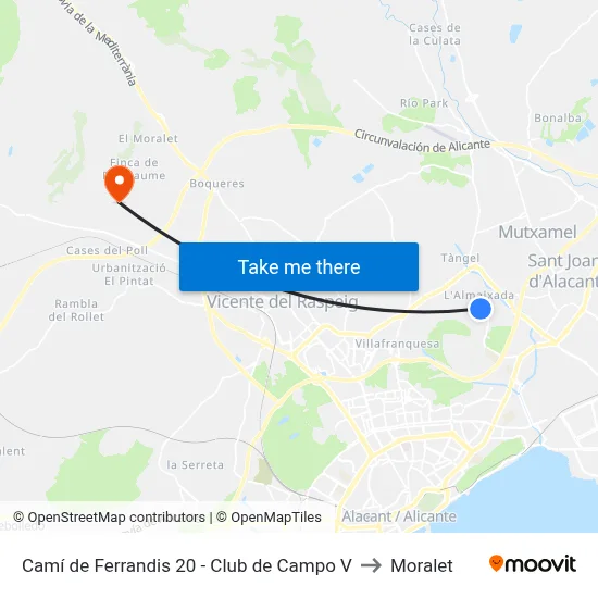 Camí de Ferrandis 20  - Club de Campo V to Moralet map