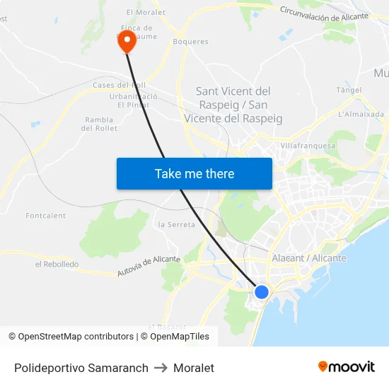 Polideportivo Samaranch to Moralet map