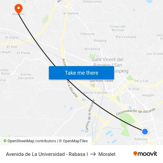 Avenida de La Universidad - Rabasa I to Moralet map