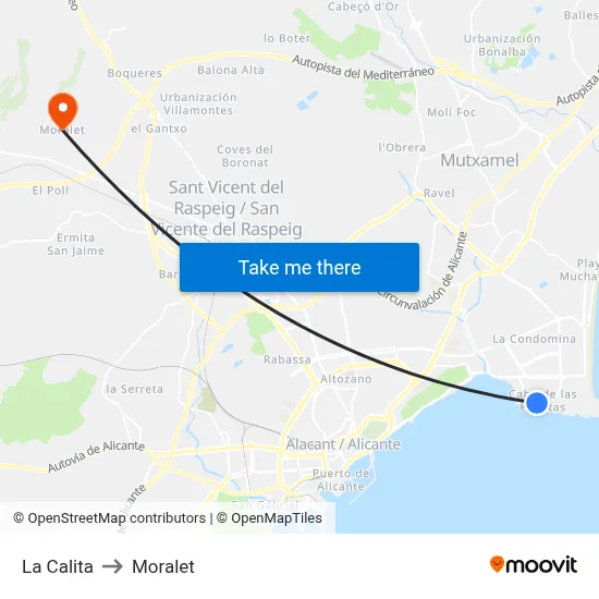 La Calita to Moralet map