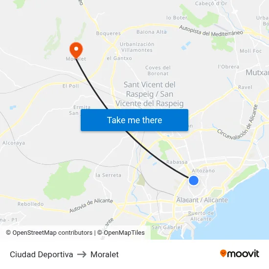 Ciudad Deportiva to Moralet map