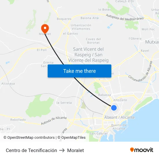 Centro de Tecnificación to Moralet map