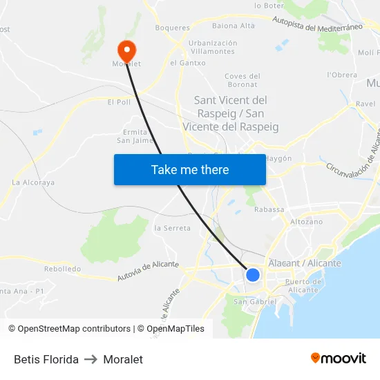 Betis Florida to Moralet map