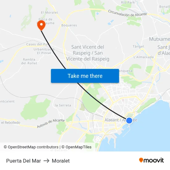 Puerta Del Mar to Moralet map