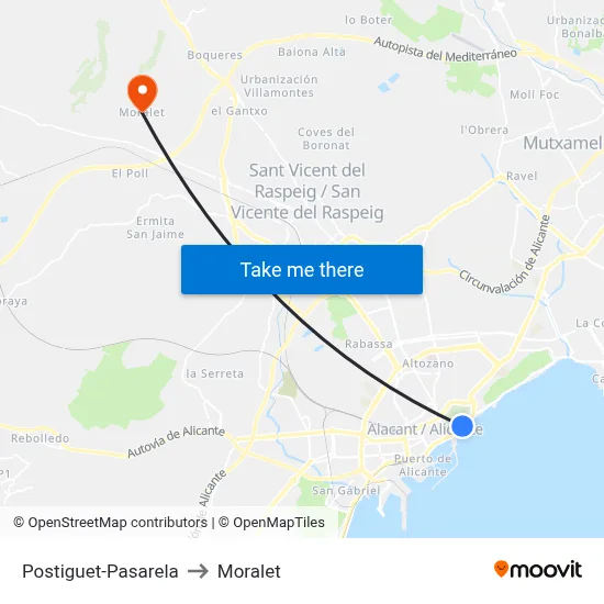 Postiguet-Pasarela to Moralet map