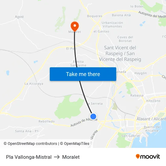 Pla Vallonga-Mistral to Moralet map