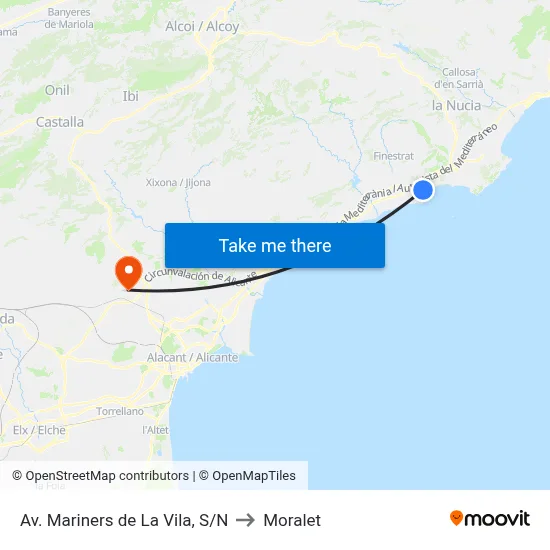 Av. Mariners de La Vila, S/N to Moralet map