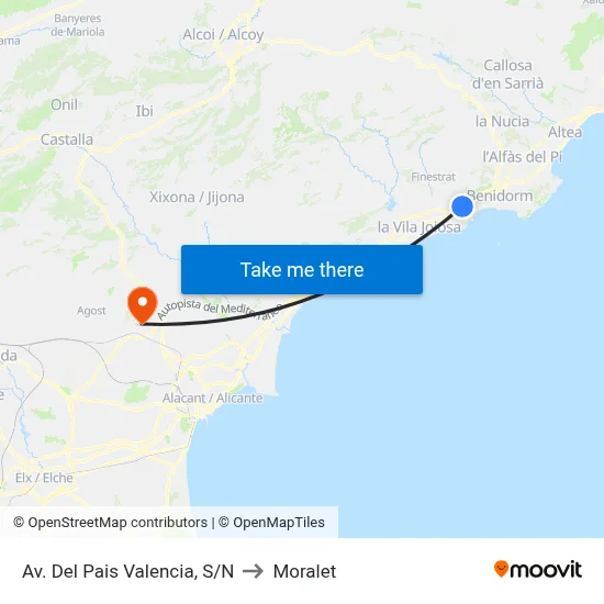 Av. Del Pais Valencia, S/N to Moralet map