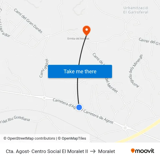 Cta. Agost- Centro Social El Moralet II to Moralet map