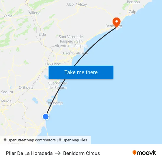 Pilar De La Horadada to Benidorm Circus map