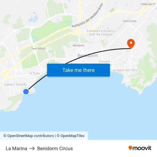 La Marina to Benidorm Circus map