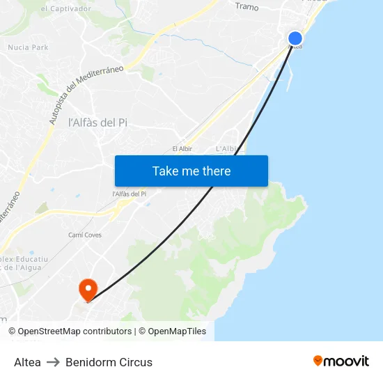 Altea to Benidorm Circus map