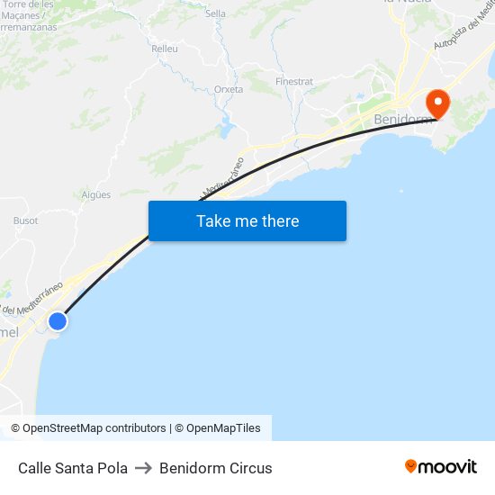 Calle Santa Pola to Benidorm Circus map