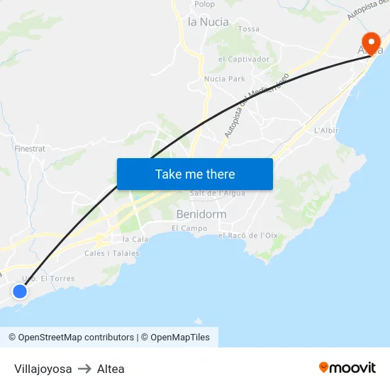 Villajoyosa to Altea map
