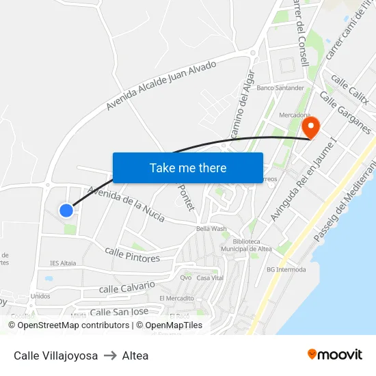 Calle Villajoyosa to Altea map