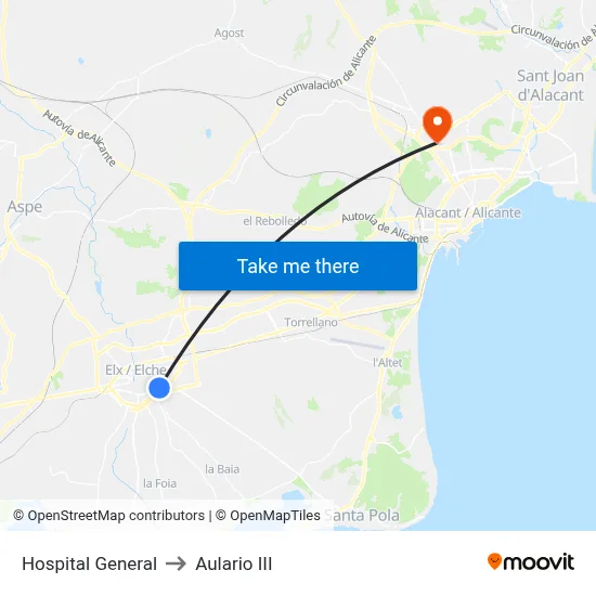 Hospital General to Aulario III map