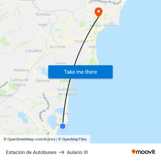 Estación de Autobuses to Aulario III map