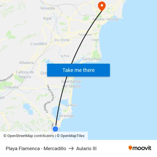Playa Flamenca - Mercadillo to Aulario III map