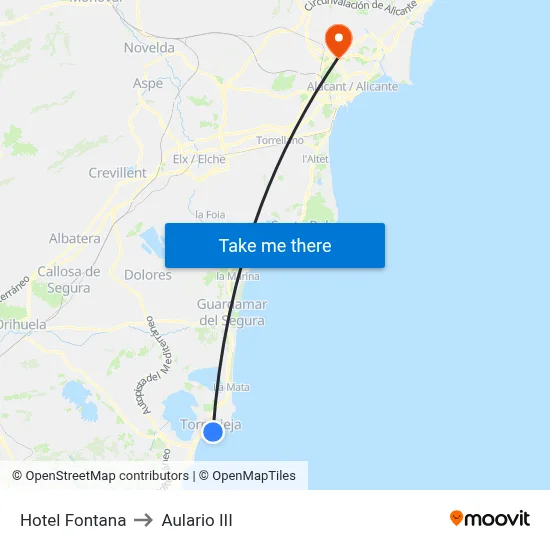 Hotel Fontana to Aulario III map